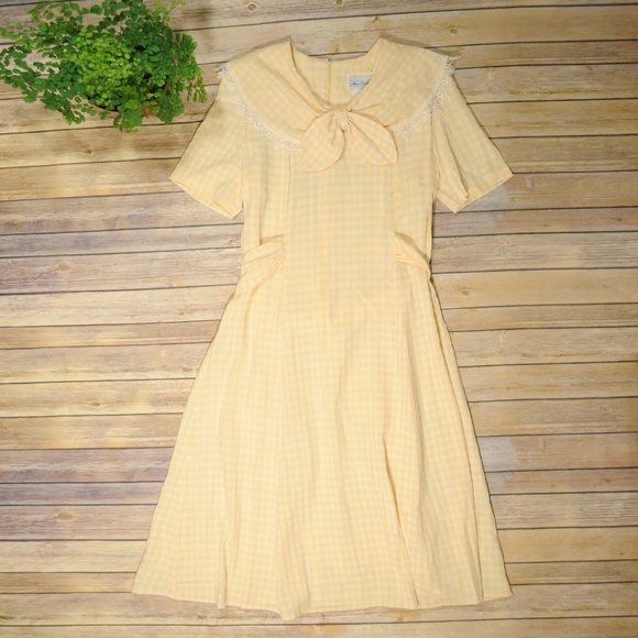 Vintage Dresses & Skirts - Vintage Yellow Gingham Prairie A-line Dress